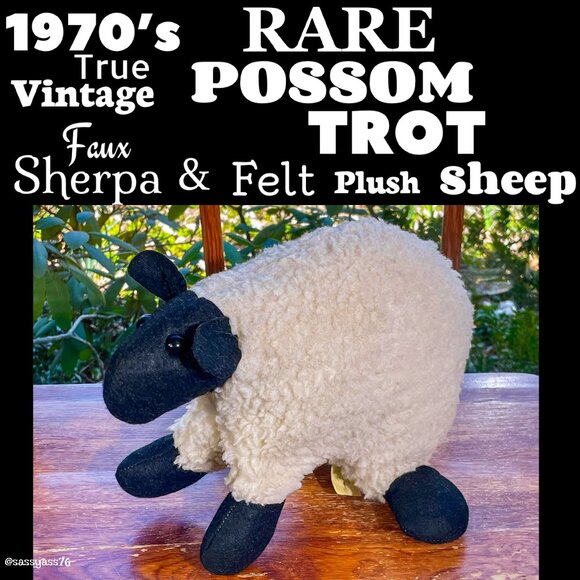Vintage Other - ▪️VTG▪️POSSUM TROT▪️1970's RARE Faux Sherpa & Felt Plush Stuffed Animal Sheep